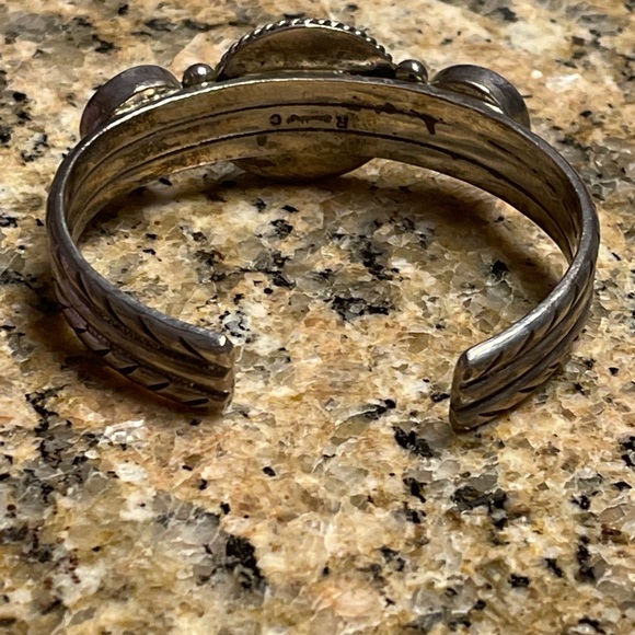 Silver 3 Stone Turquoise cuff Bracelet $2500 Signed - Picture 9 of 11